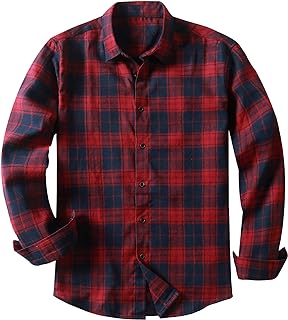 JMIERR Mens Flannel Shirts Casual Long Sleeve Button-Down Plaid Brushed Cotton Shirt