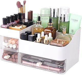 Cq acrylic Makeup Organizer And Storage White Skin Care Cosmetic Display Case With 3 Clear Drawers Make up Stands For Jewelry Hair Accessories Lipstick Lotions Beauty Skincare Product Organizing