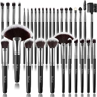 Makeup Brush Set, SOLVE 32 Pieces Professional Makeup Brushes Wooden Handle Cosmetics Brushes Foundation Concealer Powder Face Eye Make up Brushes Kit, Black