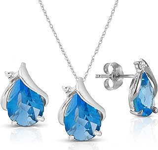 Galaxy Gold GG 14k White Gold Teardrop Blue Topaz with Diamond Accent Necklace and Earring Set