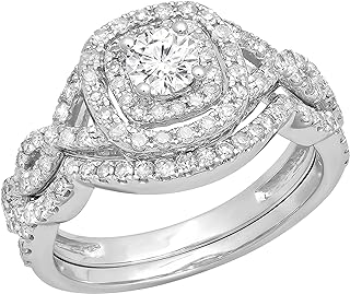 Dazzlingrock Collection Round White Diamond Cushion Bridal Halo Engagement Ring Set (1 ctw, Color I-J, Clarity I1-I3) in Gold