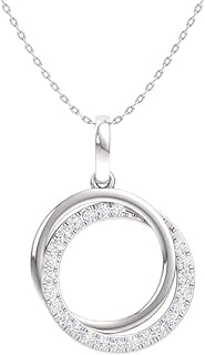 Diamondere Natural and Certified Diamond Two Circle Necklace in 14k White Gold | 0.19 Carat Pendant with Chain