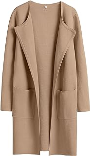 ANRABESS Women's Open Front Knit Cardigan Long Sleeve Lapel Casual Solid Classy Sweater Jacket