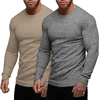 COOFANDY Men's 2 Pack Muscle T-Shirt Stretch Long Sleeve Gym Workout Bodybuilding Training Tee Shirts Casual Hipster Tops