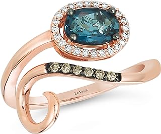 1/8 Carat Diamond and Oval Blue Topaz Bypass Ring for Women in 14k Rose Gold (G-H/Fancy Brown, VS2-SI1, cttw) Anniversary Promise Ring Size 5 to 10.5 by LeVian