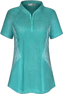 MISS FORTUNE Women's Running Tops Zip Up Collarless Tennis Golf Shirts Yoga Gym Workout Tops Shirts Quick Dry