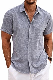 COOFANDY Men's Linen Shirts Short Sleeve Casual Shirts Button Down Shirt for Men Beach Summer Wedding Shirt