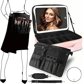 MOMIRA Travel Cosmetic Train Case with Lighted Mirror 3 Color Scenarios Cosmetic Bag Organizer with Adjustable Dividers Makeup Storage for Women, Makeup Accessories & Tools Case Champagne