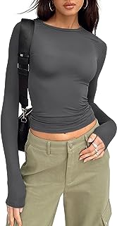 Trendy Queen Womens Long Sleeve Shirts Fall Fashion 2023 Crop Tops Basic Layering Workout Slim Fitted Y2K Tops