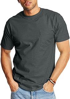 Hanes Men's Heavyweight Pocket T-Shirt, Beefy-T Full-Cut Cotton Pocket Tee for Men, Crewneck T-Shirt For Men, 1 or 2 Pack