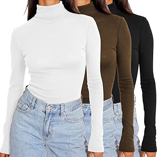 SUNBS Womens 3 Piece Turtleneck Long Sleeve Shirts Mock Neck Fall Fashion 2023 Slim Fit Winter Thermal Underwear Tops