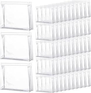 50 Pieces Mini Clear Makeup Bag Organizer Pouches Small PVC Transparent Waterproof Makeup Bag Plastic Cosmetic Organizer Bag with Zipper for Women Men Travel Vacation (Transparent,9.8 x 7.1 x 2.6 In)