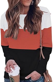 Women's Long Sleeve Color Block Tops Crewneck Sweatshirts Pullover Tunic Shirts Blouses