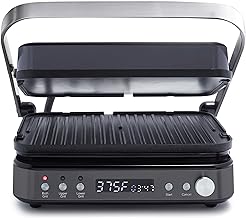 GreenPan 6-in-1 Multi-Function Contact Grill & Griddle, Healthy Ceramic Nonstick Aluminum, Reversible Grill and Griddle Plates, Dual Heating Options, Closed Press/Open Flat Surface, Matte Black