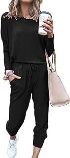 PRETTYGARDEN Women's 2023 Fall Two Piece Outfit Long Sleeve Crewneck Pullover Tops And Long Pants Tracksuit