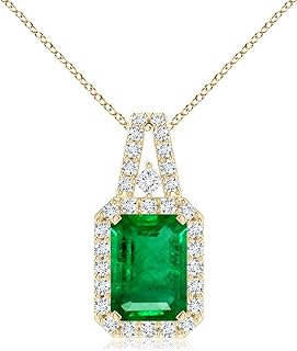 Angara Natural Emerald Halo Solitaire Pendant Necklace for Women, Girls in 14K Solid Gold/Platinum | May Birthstone | Jewelry Gift for Her | Birthday|Wedding Anniversary