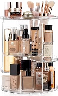 Vorey 360 Rotating Makeup Organizer, Large Capacity DIY Adjustable Cosmetic Display Organizer, Spinning Perfume Skin Care Organizer for Vanity Countertop, Clear