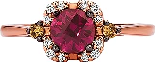 LeVian 14K Gold, Gemstone & 1/10 Cttw White/Brown Diamond Accent Halo Ring (G-H & Fancy Brown Color, VS2-SI1 & SI1-SI2 Clarity) - Choice of Stone