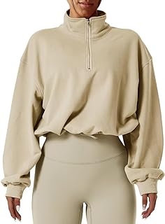 Vertvie Half Zip Cropped Sweatshirt for Women Long Sleeve Crop Top with Drawstring Pullover Sweaters Fall Clothes 2023