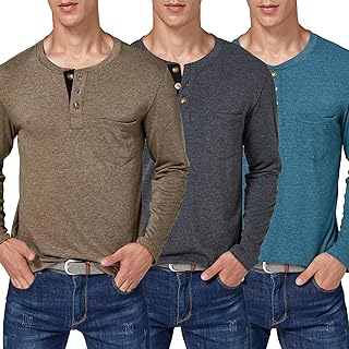 ZENGVEE Mens Henley Short/Long Sleeve Casual Button Placket Lightweight T Shirts with Pocket