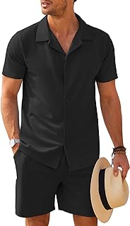 COOFANDY Mens Two Piece Outfits Sets Casual Button Down Short Sleeve Shirt and Shorts Beach Outfits Sets
