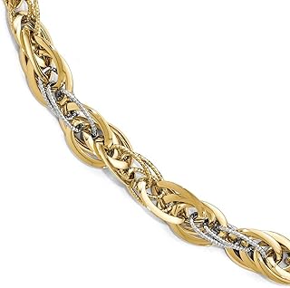 Solid 14k Yellow and White Gold Two Tone Diamond-Cut Unique Link Bracelet - with Secure Lobster Lock Clasp 8"