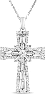 Amazon Collection 10K White Gold Diamond Cross Pendant Necklace (1 cttw), 18"