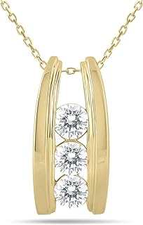 1 Carat TW Bar Set Three Stone Diamond Pendant Available in 14k Yellow and White Gold
