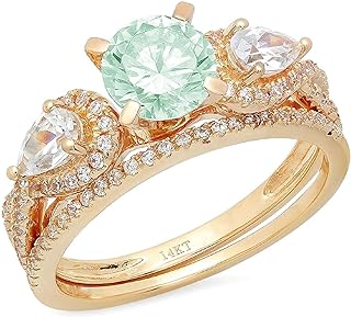Clara Pucci 2.0ct Round Pear Cut Solitaire 3 stone Accent Genuine Flawless Green Simulated Diamond Engagement Promise Statement Anniversary Bridal Wedding Ring Band set Solid 18K Yellow Gold