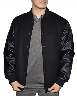 Outfitters Men's Varsity Jacket Leather Sleeve and Wool Blend Letterman College Varsity Jacket Bomber Style Jacket