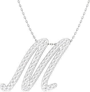 Diamondere Natural and Certified Diamond Initial Necklace in 14k White Gold | Pendant with Chain