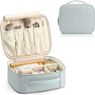 Vlando Travel Makeup Cosmetic Case Storage Bag Cosmetic Bag Portable Artist Storage Bag with Adjustable Dividers for Cosmetics Makeup Brushes, Girls, Women, Friends Gifts Blue