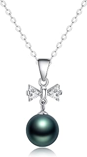 Nonnyl Tahitian Black Pearls Authentic South Sea Pearl Pendant Necklace 9-10mm Round 18K Gold Plated 925 Sterling Silver - Fine Jewelry Gifts for Women Wife Mom Daughter