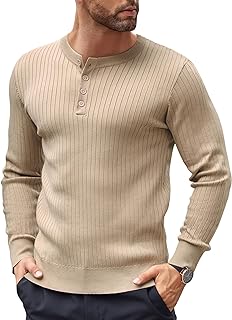 COOFANDY Mens Knitted Henley Shirts Casual Long Sleeve Slim Fit Lightweight Ribbed Pullover Sweater