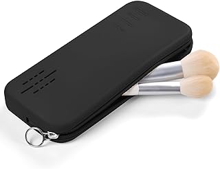 ABROML Travel Makeup Brush Holder Portable Makeup Brush Organizer Anti-fall Out Silicone Makeup Bag Travel Case Waterproof & Easy-Clean Small Pouch Travel Essentials for Women- BLACK
