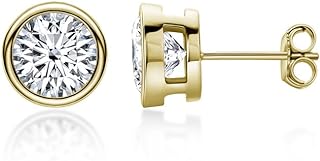 Women's Round Bezel Set 1 Carat Natural Diamond Stud Earrings, Flawless Clarity, D-Color, Very Good Cut - Perfect for Wedding