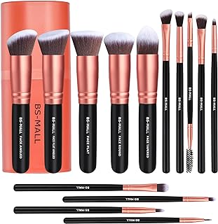 Makeup Brushes BS-MALL Premium Synthetic Foundation Powder Concealers Eye Shadows Makeup 14 Pcs Brush Set, Rose Golden, with Case