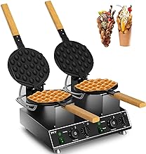 PYY Double Bubble Waffle Maker Commercial Waffle Maker Non-stick Hong Kong Egg Waffle Maker for Home Use Stainless Steel Pancake Maker 180° rotate, 1500W 110V Electric Cone Maker 50-250℃/122-482℉