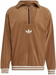 ORIGINALS MEN'S ADICOLOR HERITAGE MONOGRAM NOW FUNNEL VELOUR 1/2 ZIP SWEATER, BROWN DESERT, MEDIUM