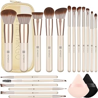 HEYMKGO Makeup Brushes Set, 18pcs Professional Makeup Brushes with 2 Powder Puff & Travel Bag, Premium Synthetic Foundation Powder Blush Blending Face Brush Kit, Eyeshadow Set Makeup Brushes & Tools