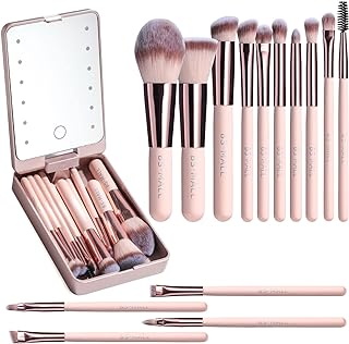 BS-MALL Travel Makeup Brush Set Foundation Powder Concealers Eye Shadows Makeup Set with LED light Mirror 14 Pcs (APINK)