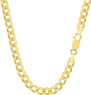 Jewelry Affairs 14k Yellow Gold Curb Hollow Chain Necklace, 3.6mm