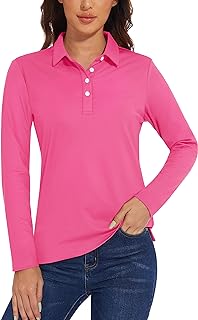 TACVASEN Women's Polo Shirts Long Sleeve T-Shirt UPF 50+ Quick Dry 4-Button Performance Golf Shirts