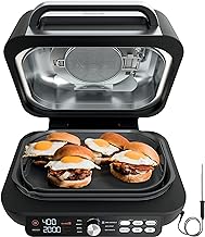 Ninja IG651 Foodi Smart XL Pro 7-in-1 Indoor Grill/Griddle Combo, use Opened or Closed, Air Fry, Dehydrate & More, Pro Power Grate, Flat Top, Crisper, Smart Thermometer, Black