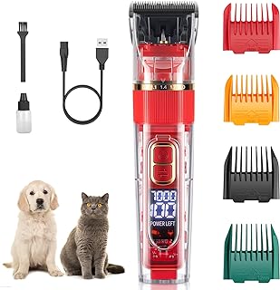 Dog Grooming Kit, Professional Dog Grooming Clippers, Cordless Dog Clippers for Thick Coats, Dog Hair Trimmer, Low Noise Dog Shaver Clippers, Quiet Pet Hair Clippers Tools for Dogs Cats,red
