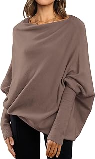 LILLUSORY Womens Long Batwing Sleeve Boat Neck Tunic Pullover Sweaters Off The Shoulder Baggy Top Winter Clothes