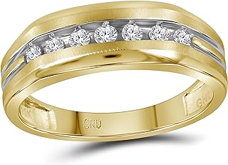 Sonia Jewels 10k Two-tone Yellow Gold Mens Round Diamond Grooved Wedding Band Ring 1/4 Ct.
