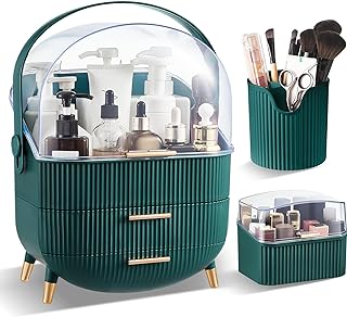 Tanlade 3 Pcs Vintage Make Up Storage Containers Retro Multi-Function Cosmetics Skincare Box Storage Lipstick Holder Makeup Brush Organizer Cosmetic Display Cases Bathroom Desktop (Dark Green)