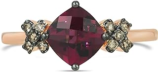 1/6 Carat Chocolate Diamond and Cushion Cut Quartz or Garnet Ring for Women in 14k Rose or Yellow Gold (Fancy Brown, SI1-SI2, cttw) Anniversary Promise Ring Size 4.25 to 9.25 by LeVian