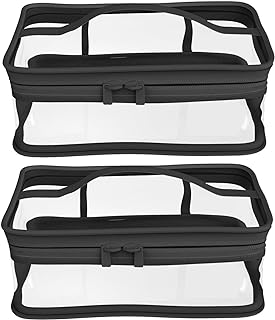 Black Transparent Cosmetic Bag Waterproof Handbag Portable Travel Work Make Up Kit Double Zipper Storage Bag, 2 PCS
